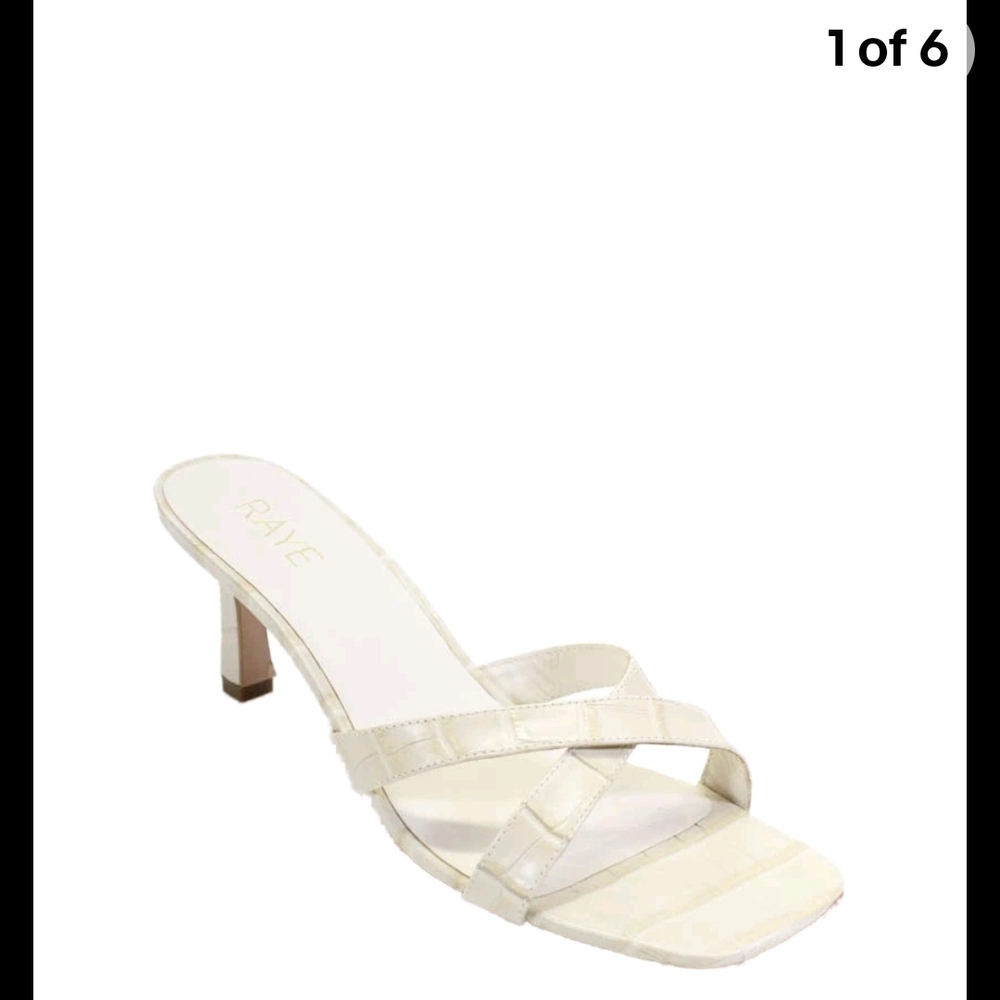 NIB RAYE Ivory Cross-Strap Croc Embossed Heels With Dust Bag